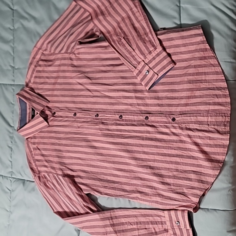 BOSS Hugo Boss Red & Blue Striped Slim‎ Fit LS Button-down Men's XL